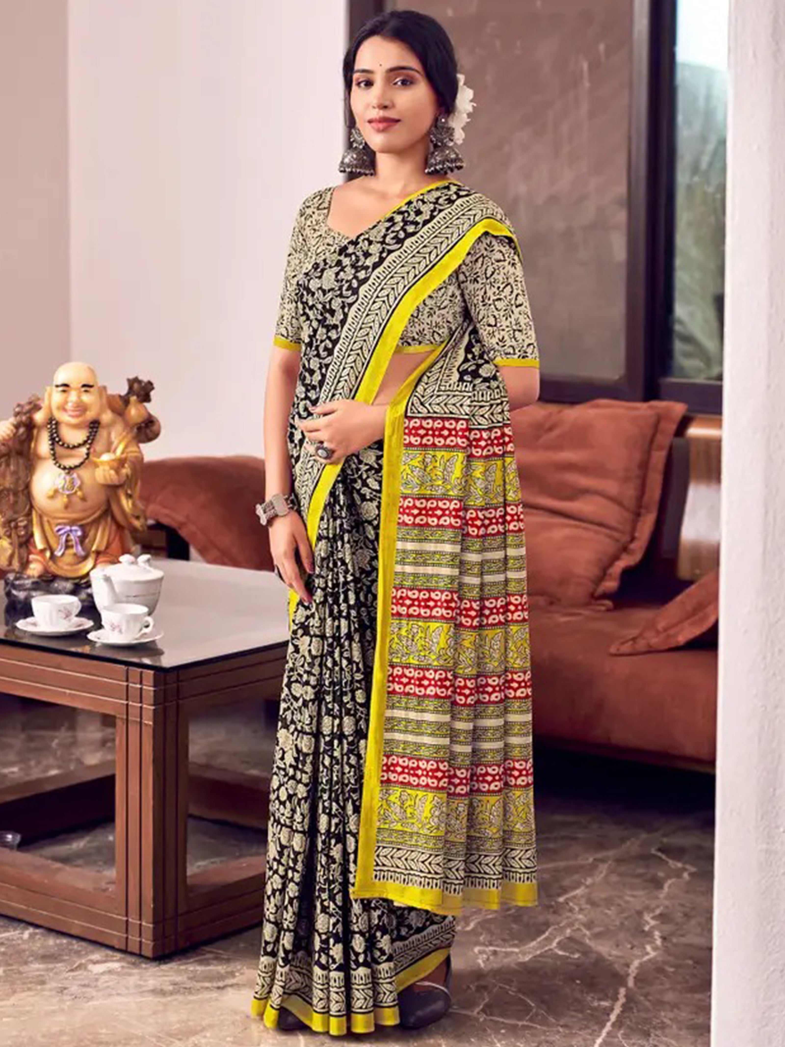 Pure Cotton Bagru Block Printed Saree