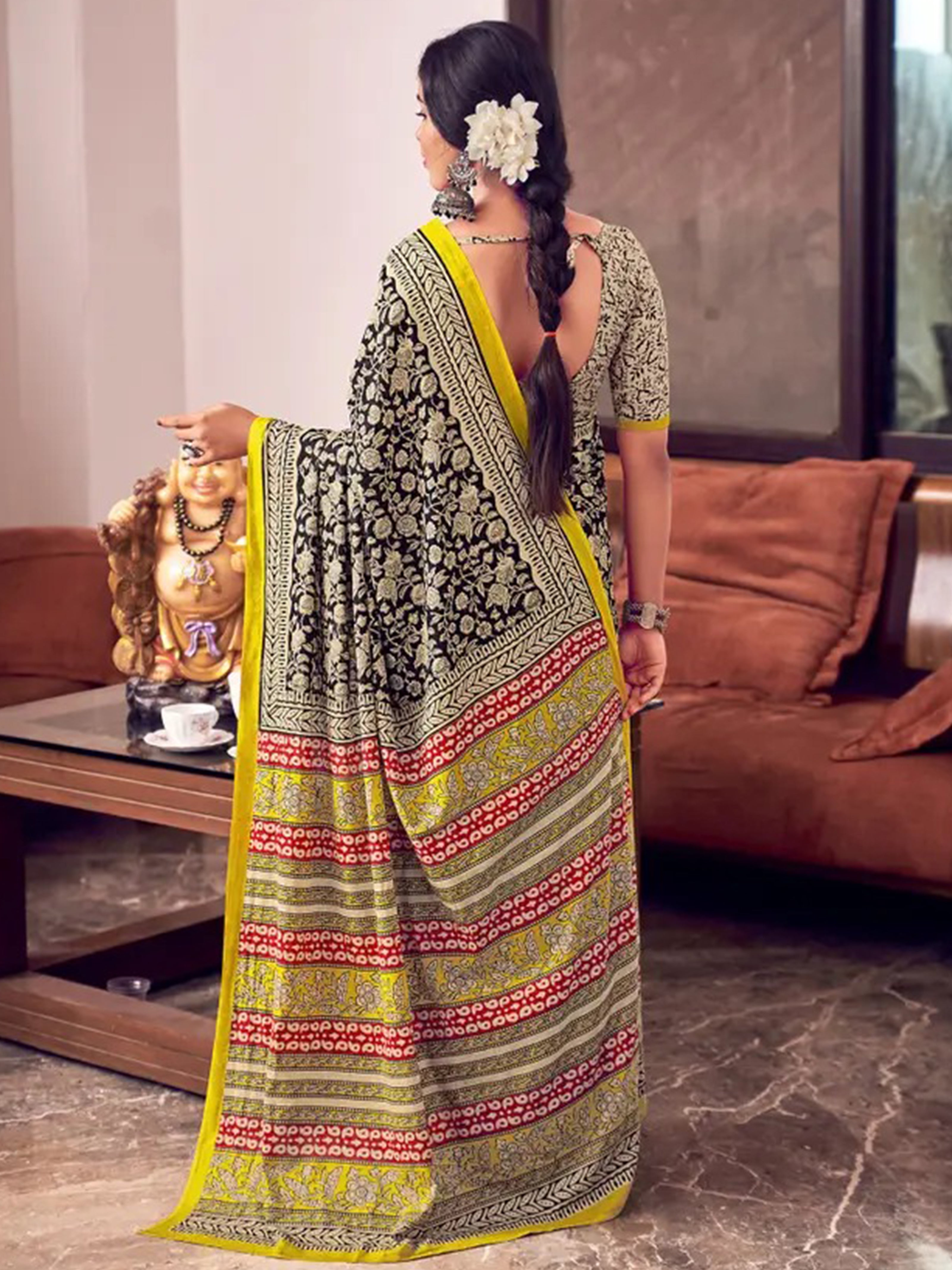 Pure Cotton Bagru Block Printed Saree