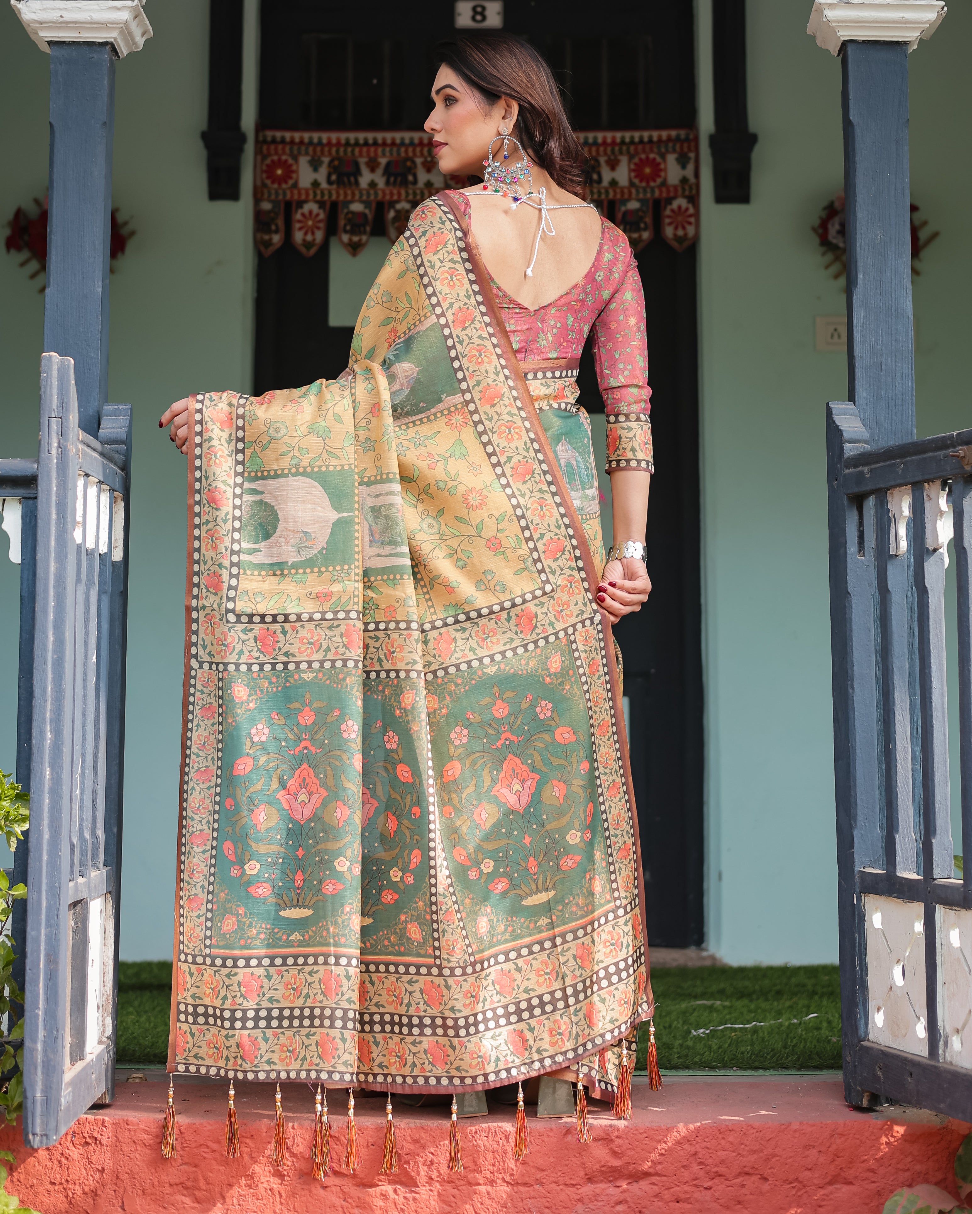 Mustard Yellow Mughal Artwork With Rich Ethnic Border Saree