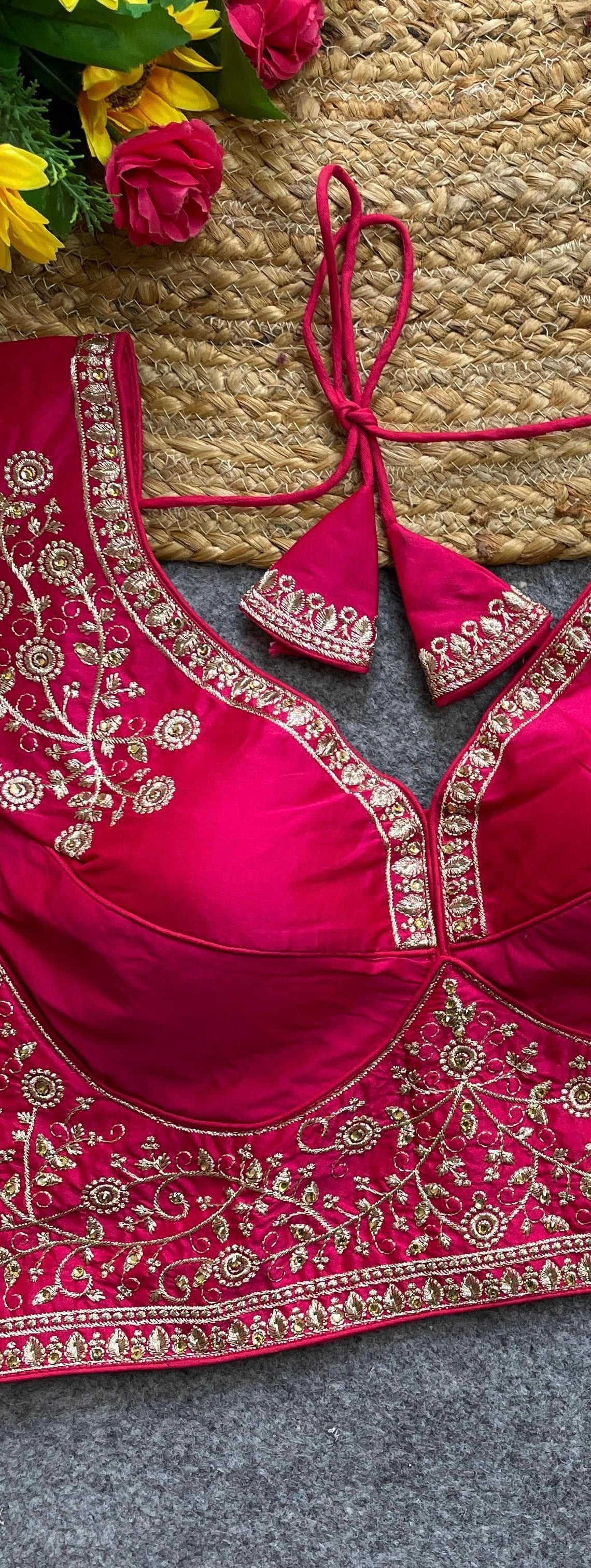 Dark Pink Handwork Heavy Silk Katori Pattern Readymade Blouse