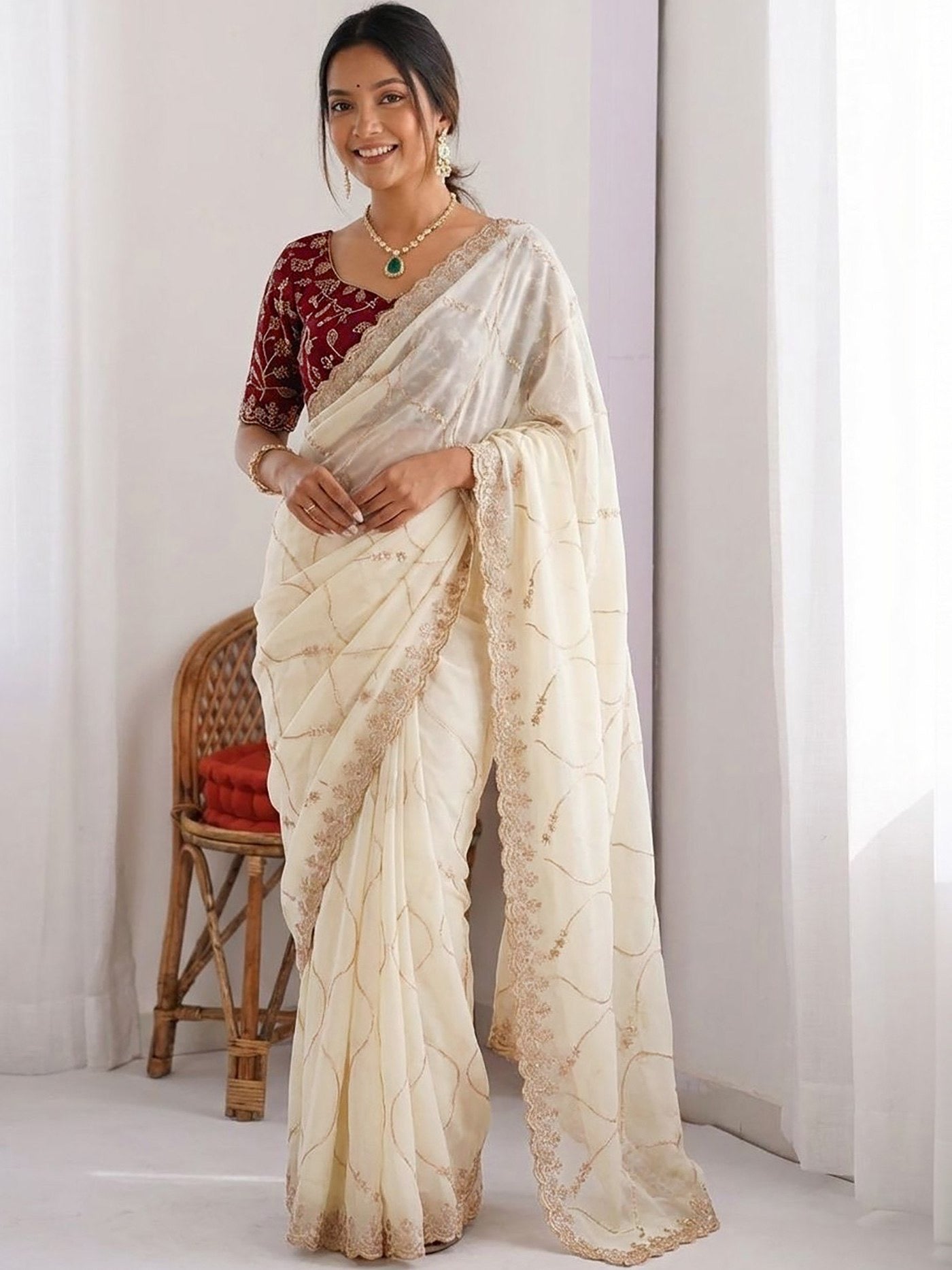 White Star Georgette Party Wear Saree 