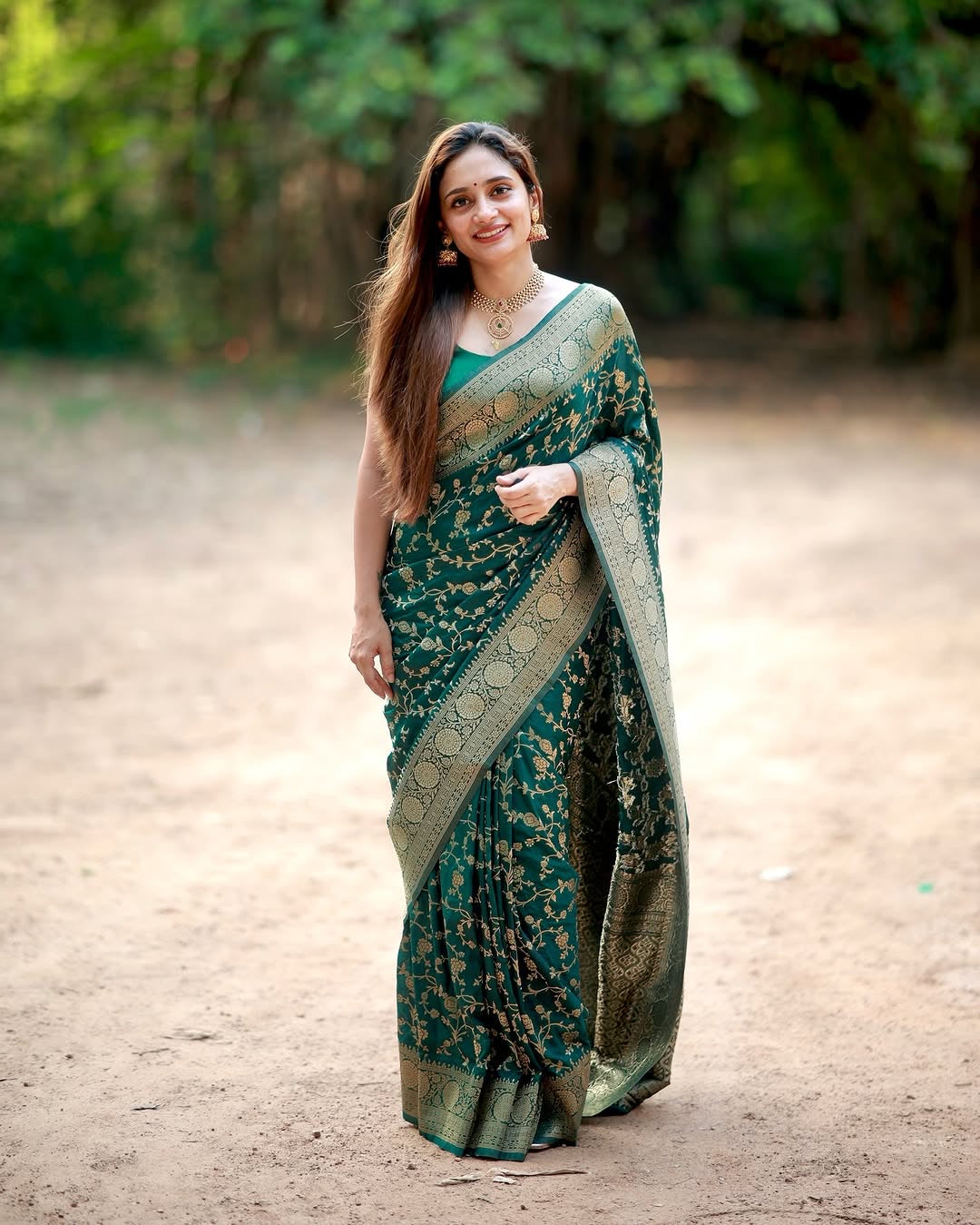 Green Silk Jacquard Weave Designer Saree