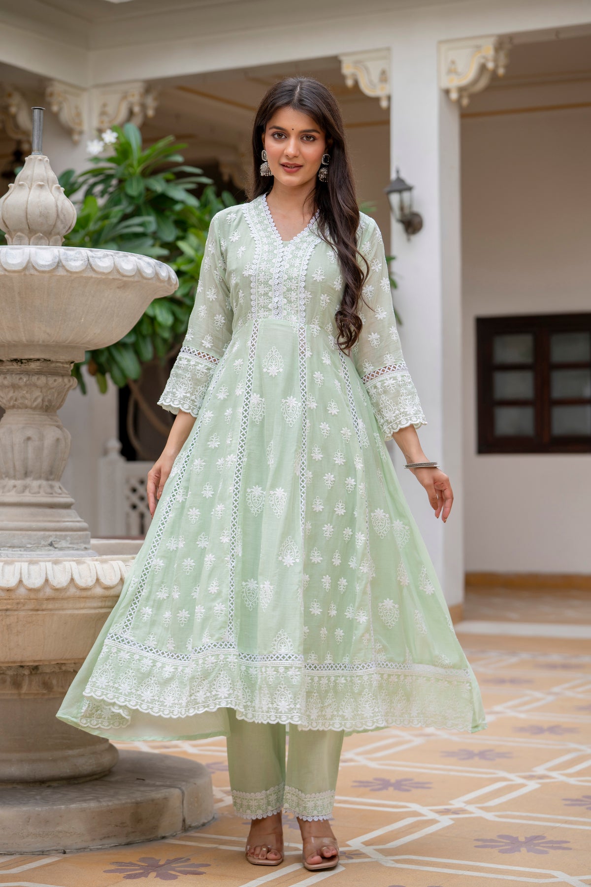 Psita Pure Mal Cotton lakhnowi Work Kurti Set