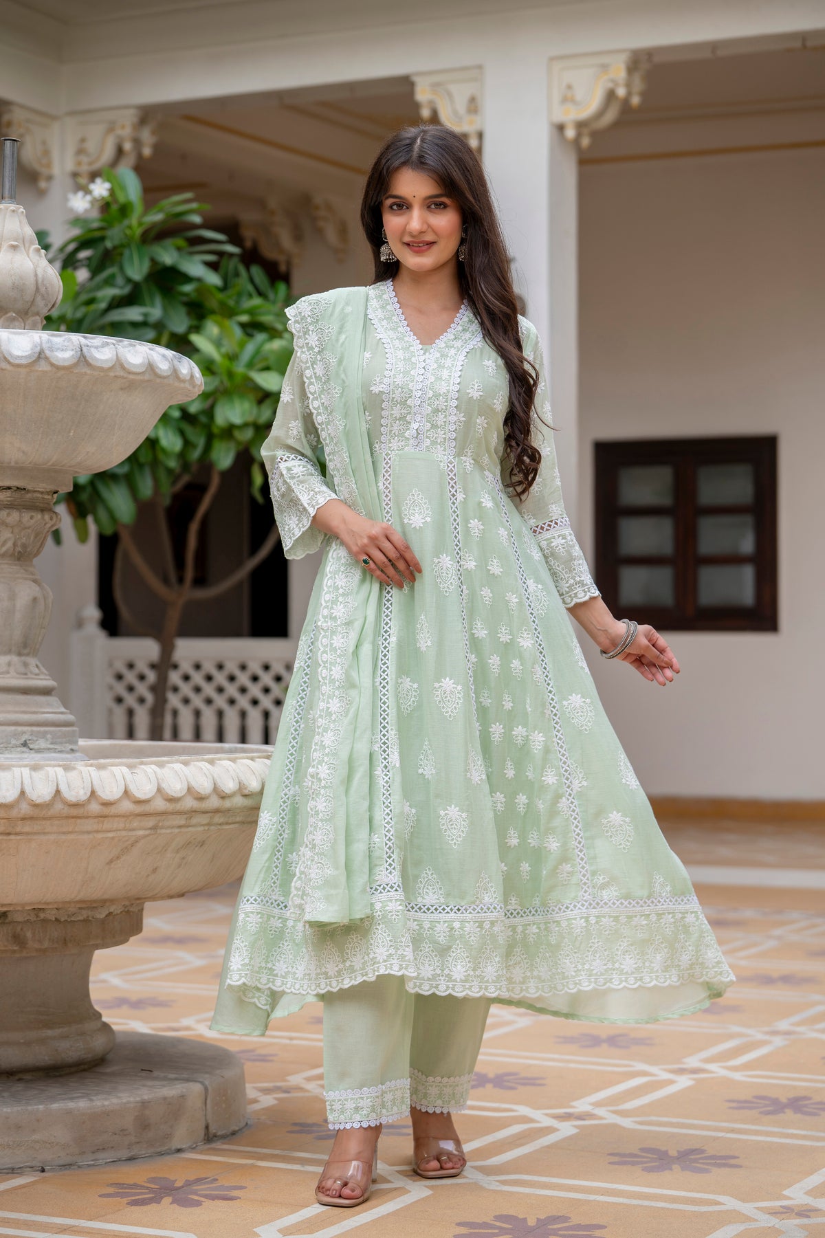 Psita Pure Mal Cotton lakhnowi Work Kurti Set