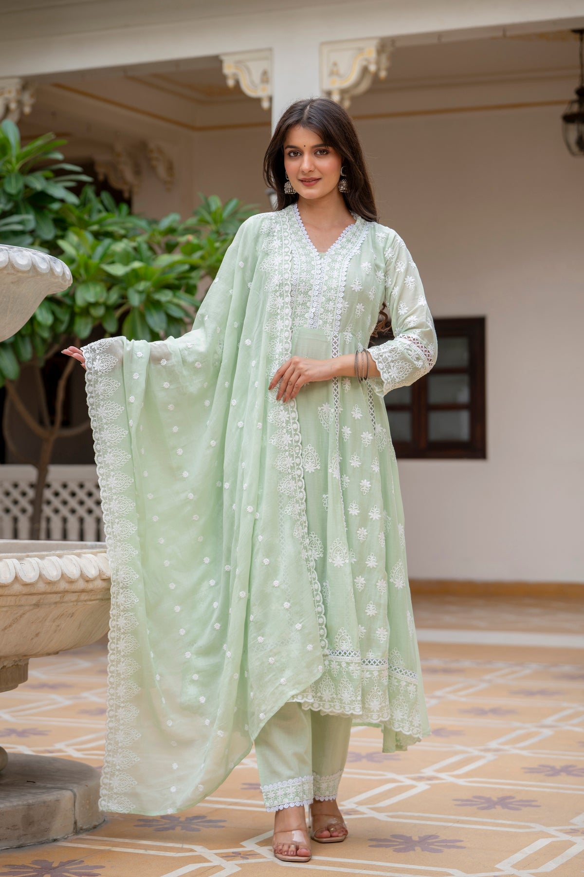 Psita Pure Mal Cotton lakhnowi Work Kurti Set