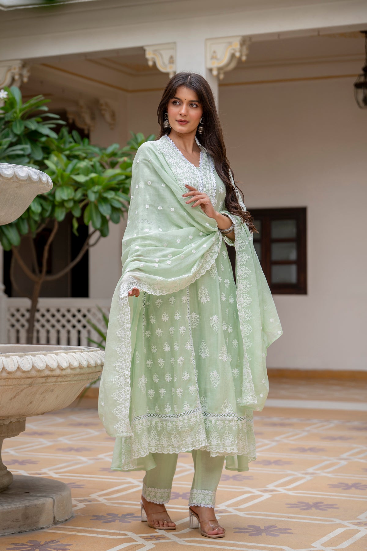 Psita Pure Mal Cotton lakhnowi Work Kurti Set