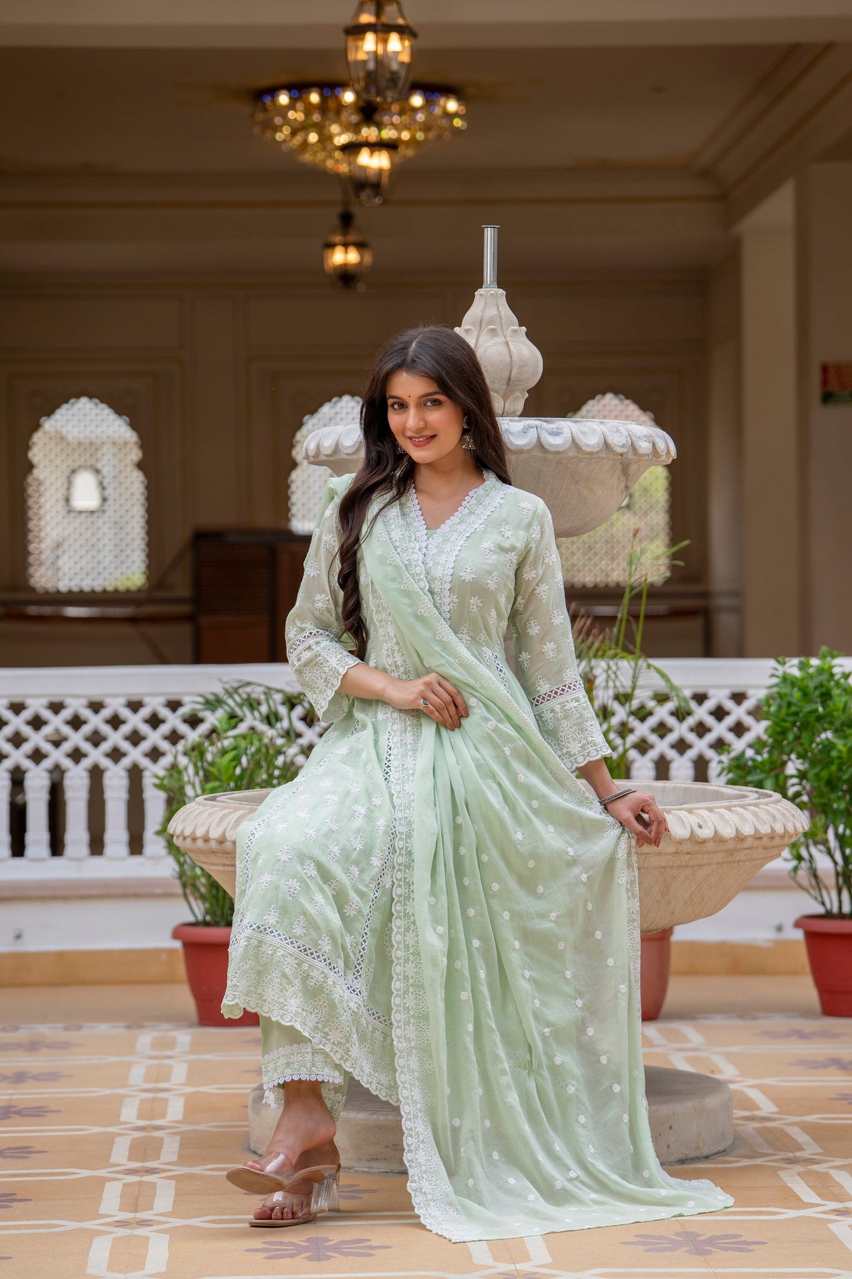 Psita Pure Mal Cotton lakhnowi Work Kurti Set