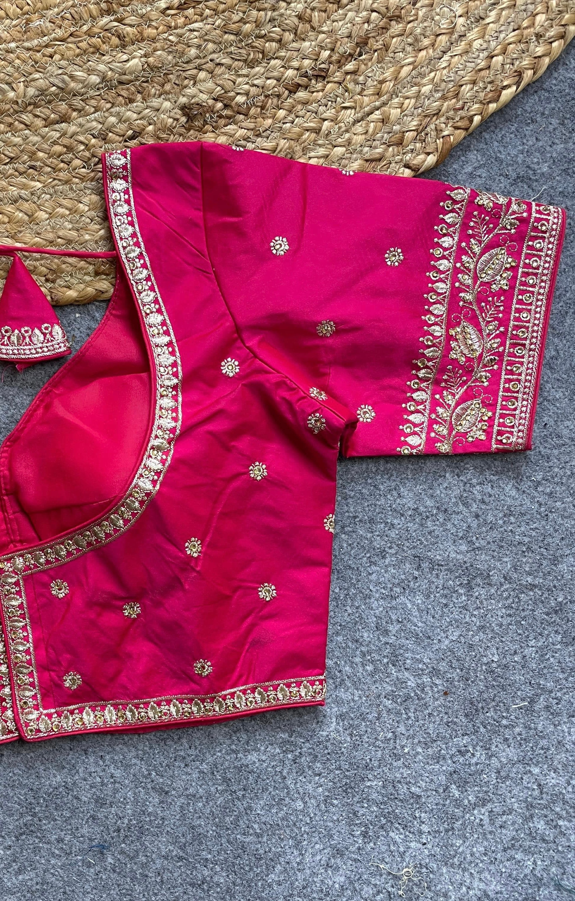 Pink Handwork Heavy Silk Katori Pattern Readymade Blouse