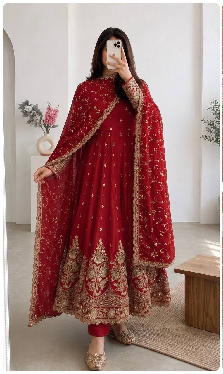 Rani Heavy Jelly Smimmer Silk Embroidery And Sequins Work Anarkali Suit