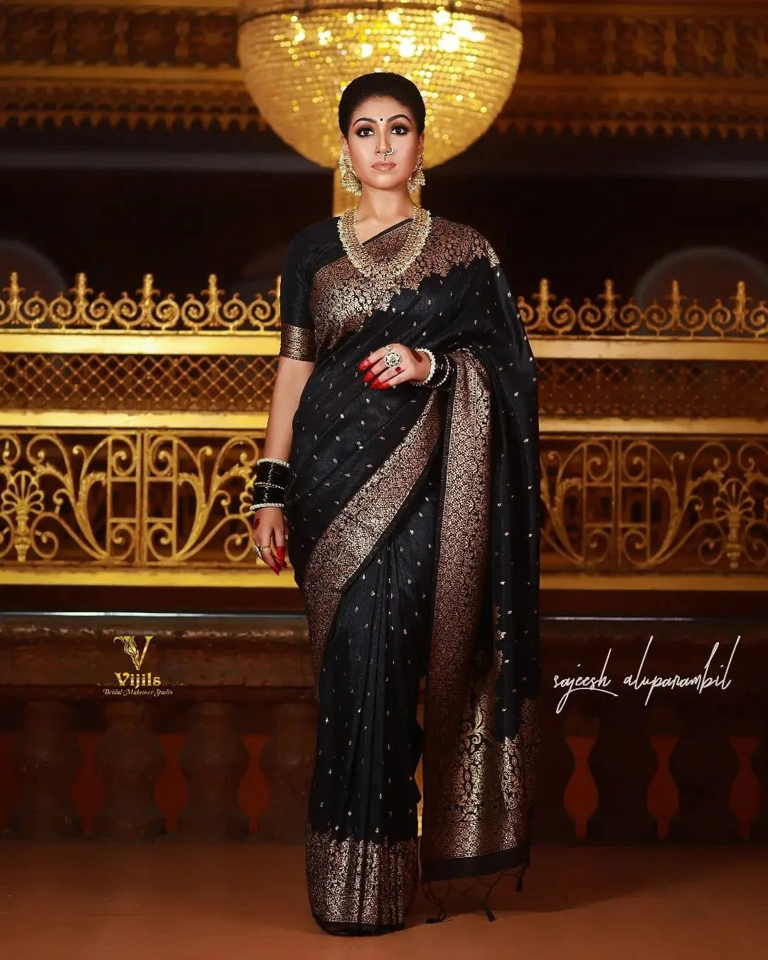 Black Silk Solid Jacquard Weave Designer Saree