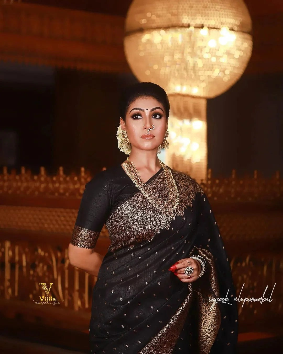 Black Silk Solid Jacquard Weave Designer Saree