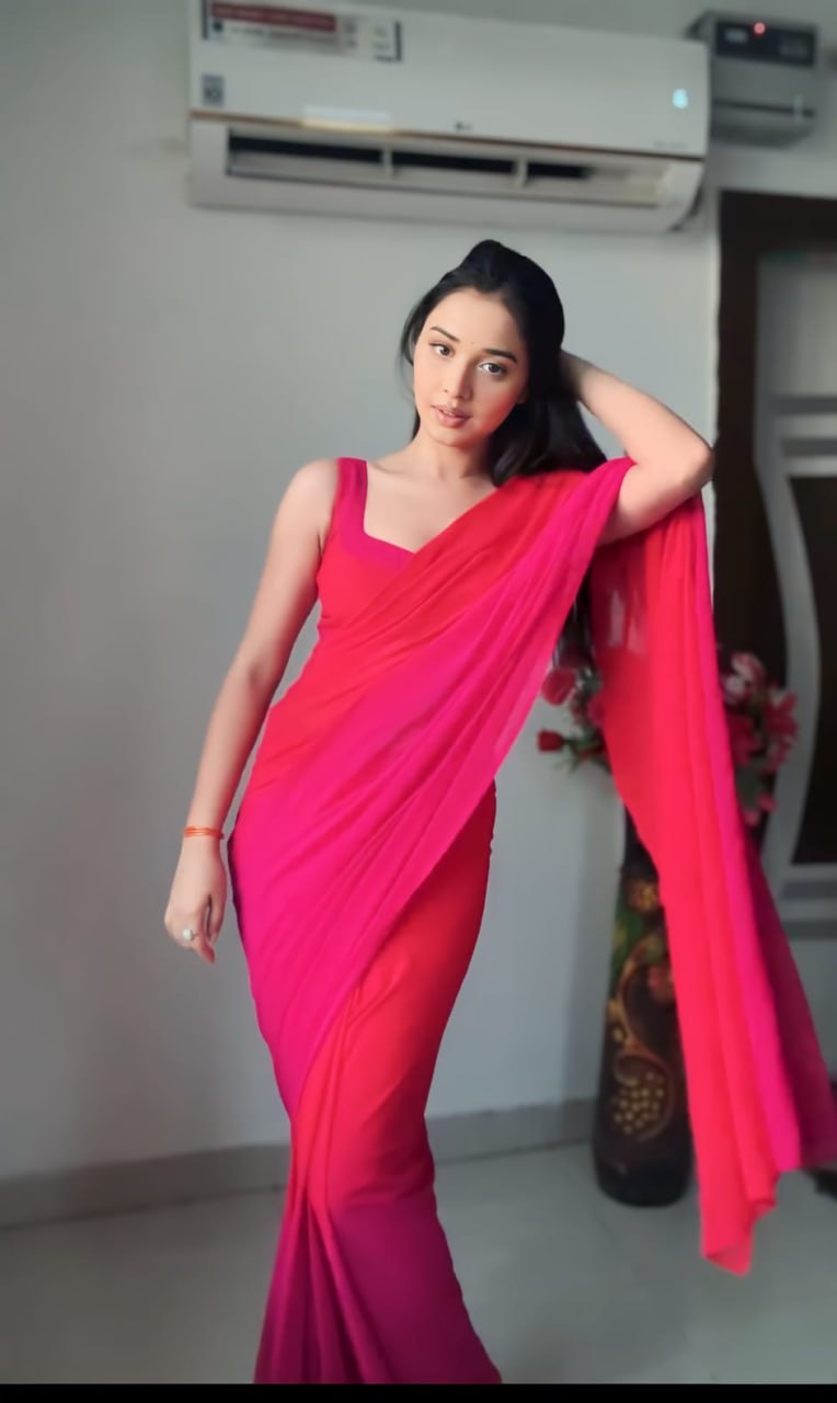 Red Soft Georgette Silk Ready To Wear Saree