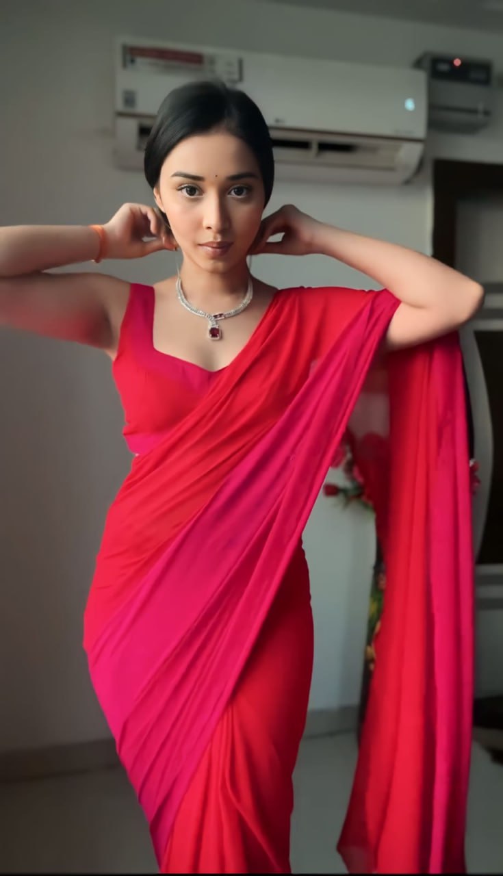 Red Soft Georgette Silk Ready To Wear Saree