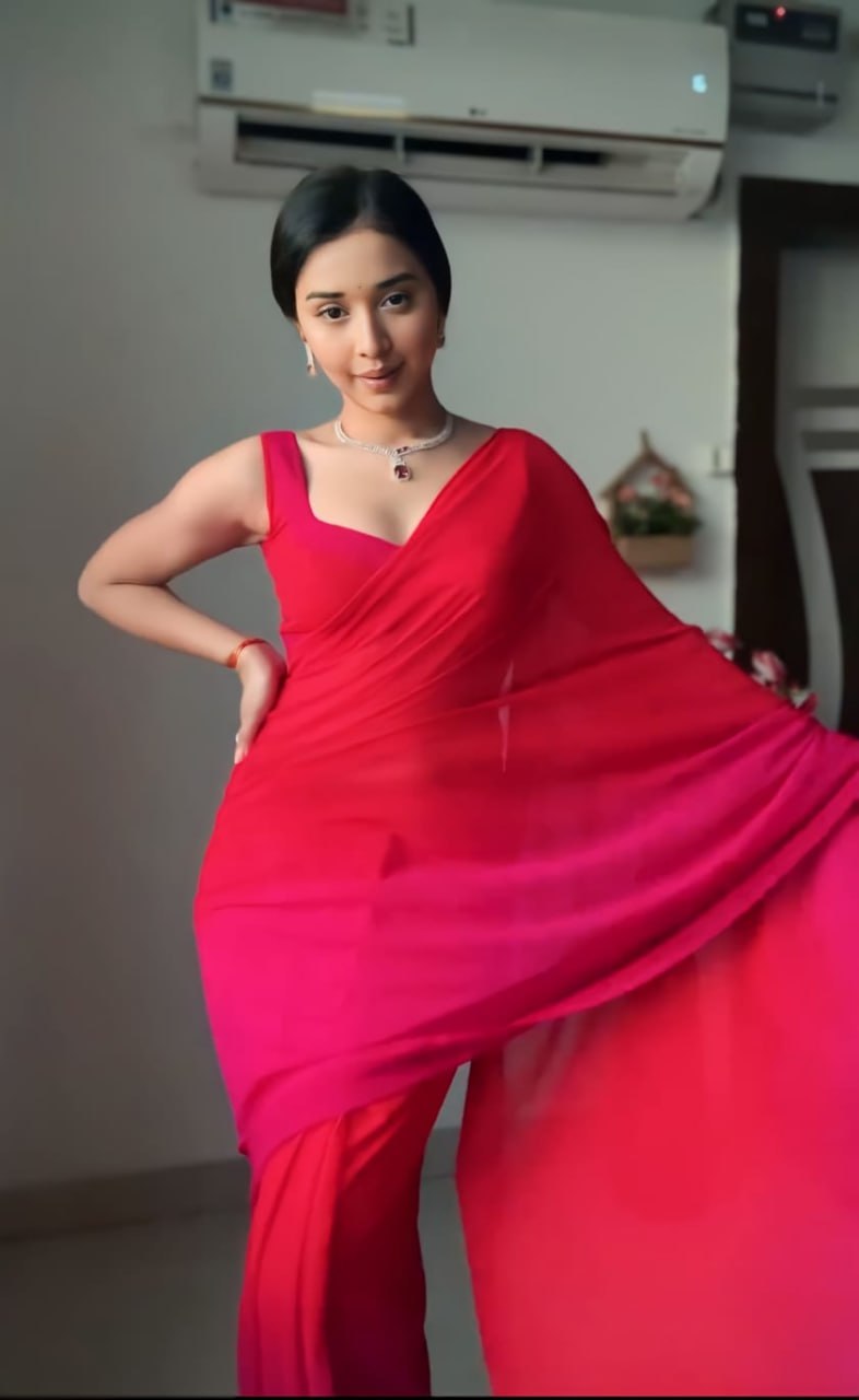 Red Soft Georgette Silk Ready To Wear Saree