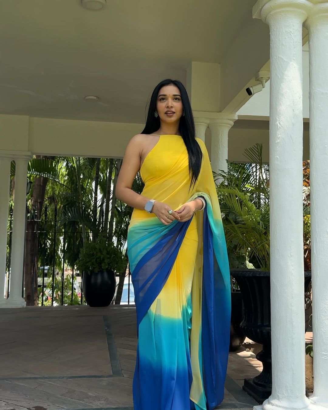 Yellow Multi Georgette Ready To Wear Saree