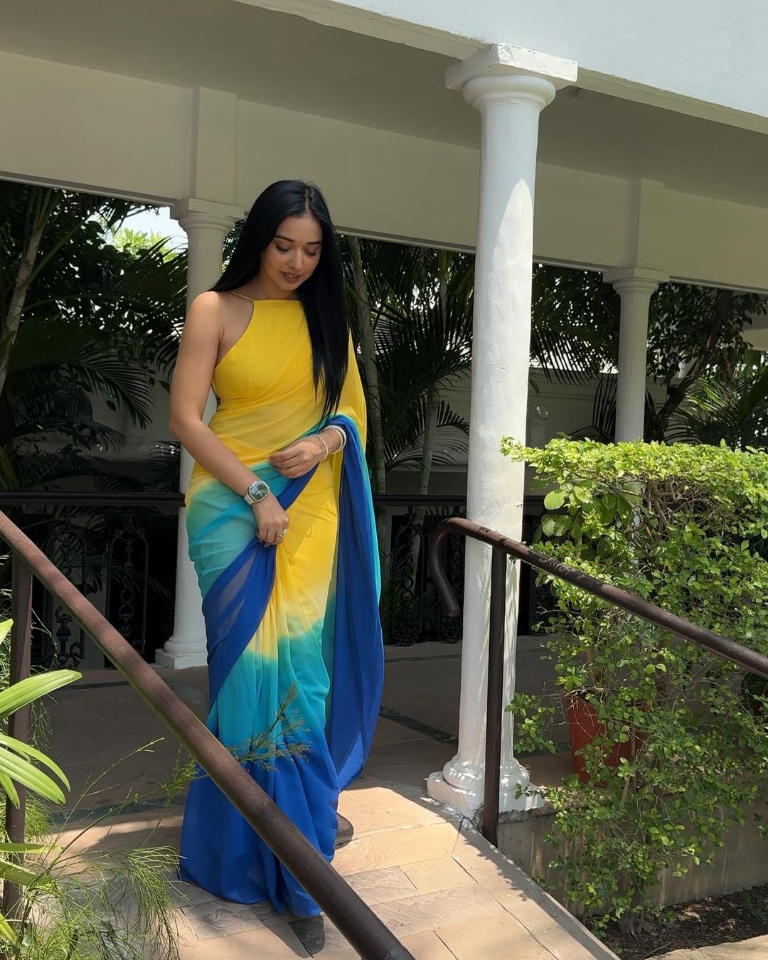 Yellow Multi Georgette Ready To Wear Saree