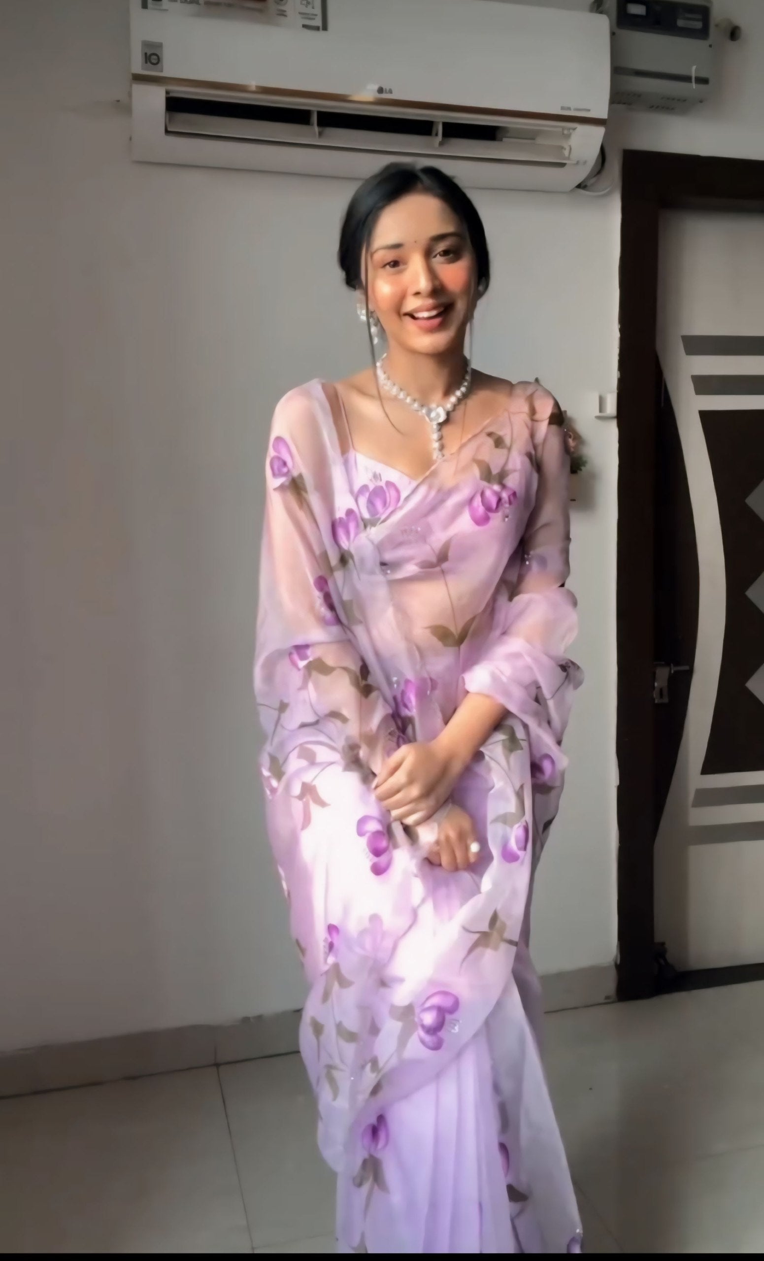 Lavender Flower Printed Ready To Wear Saree
