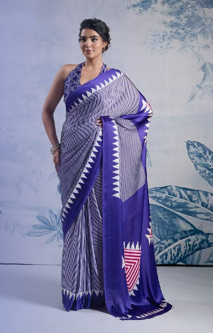 Purple Crape Silk Printed Ready To Wear Saree