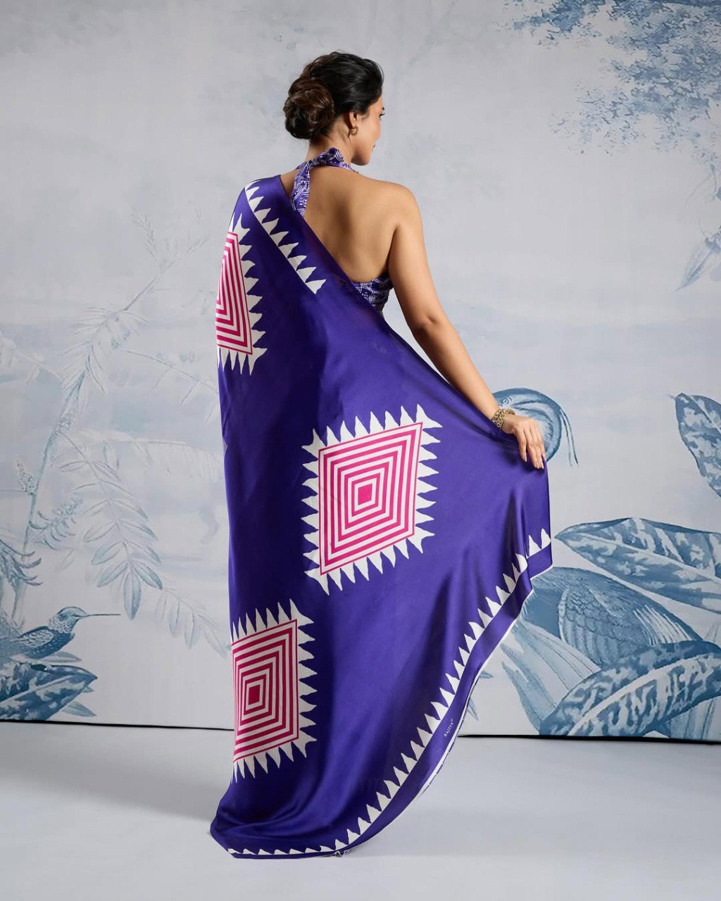 Purple Crape Silk Printed Ready To Wear Saree
