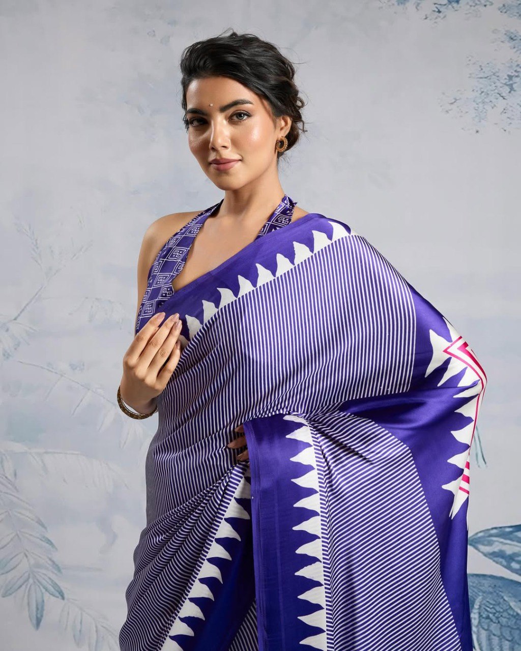 Purple Crape Silk Printed Ready To Wear Saree