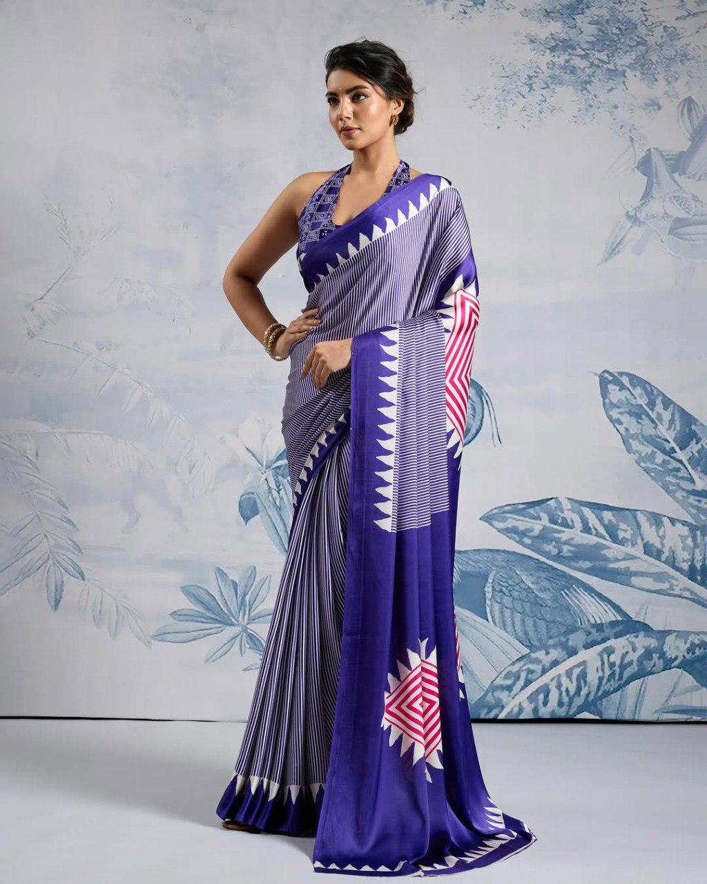 Purple Crape Silk Printed Ready To Wear Saree