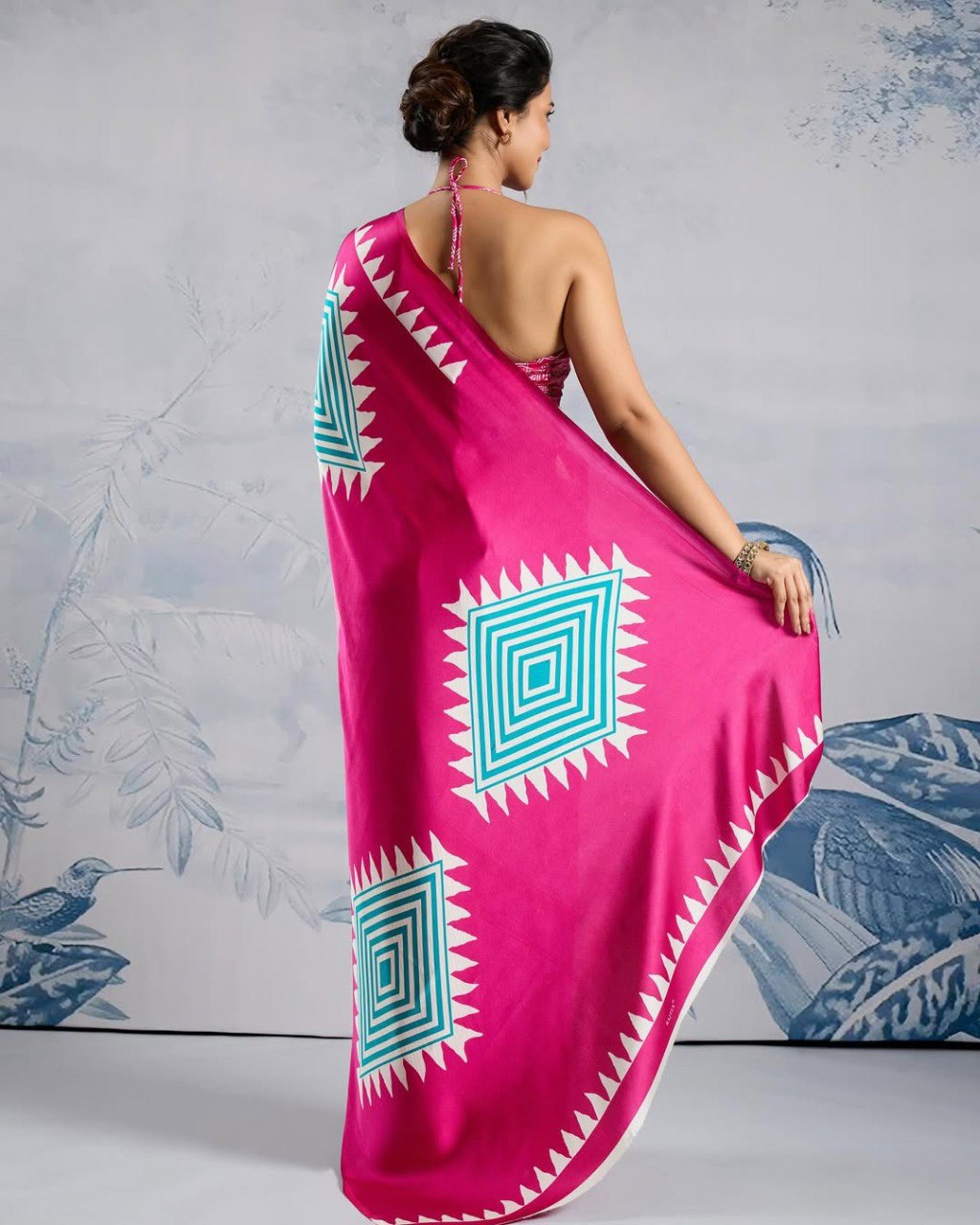 Pink Crape Silk Printed Ready To Wear Saree