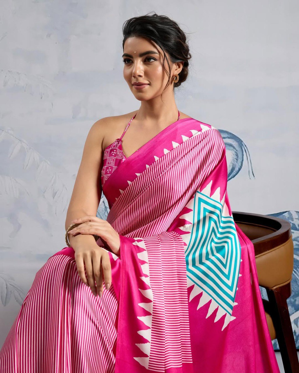 Pink Crape Silk Printed Ready To Wear Saree