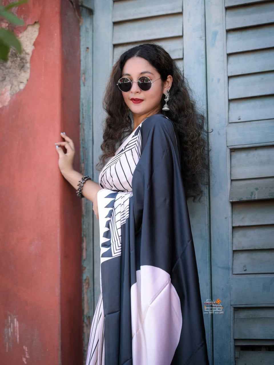 Black & White Crape Silk Printed Ready To Wear Saree