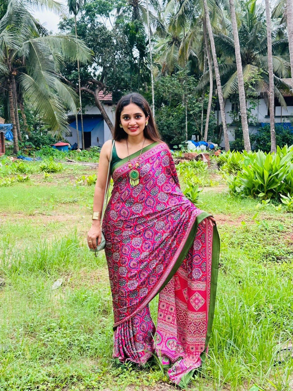 Maroon Crape Silk Printed Ready To Wear Saree