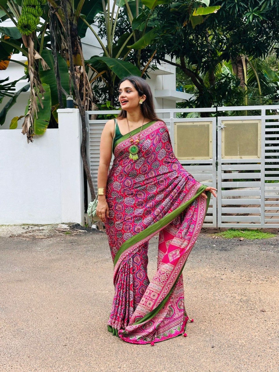 Maroon Crape Silk Printed Ready To Wear Saree