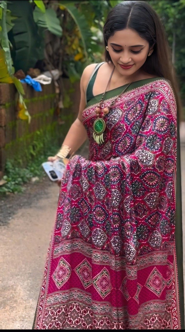 Maroon Crape Silk Printed Ready To Wear Saree