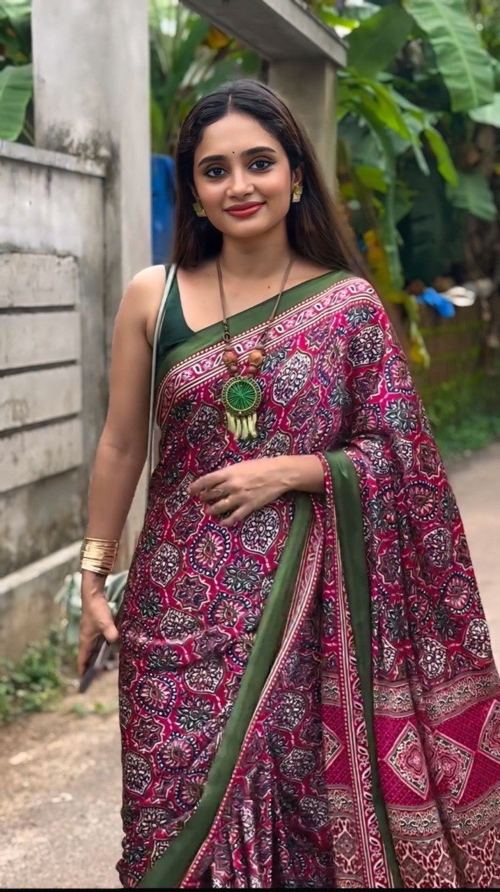 Maroon Crape Silk Printed Ready To Wear Saree