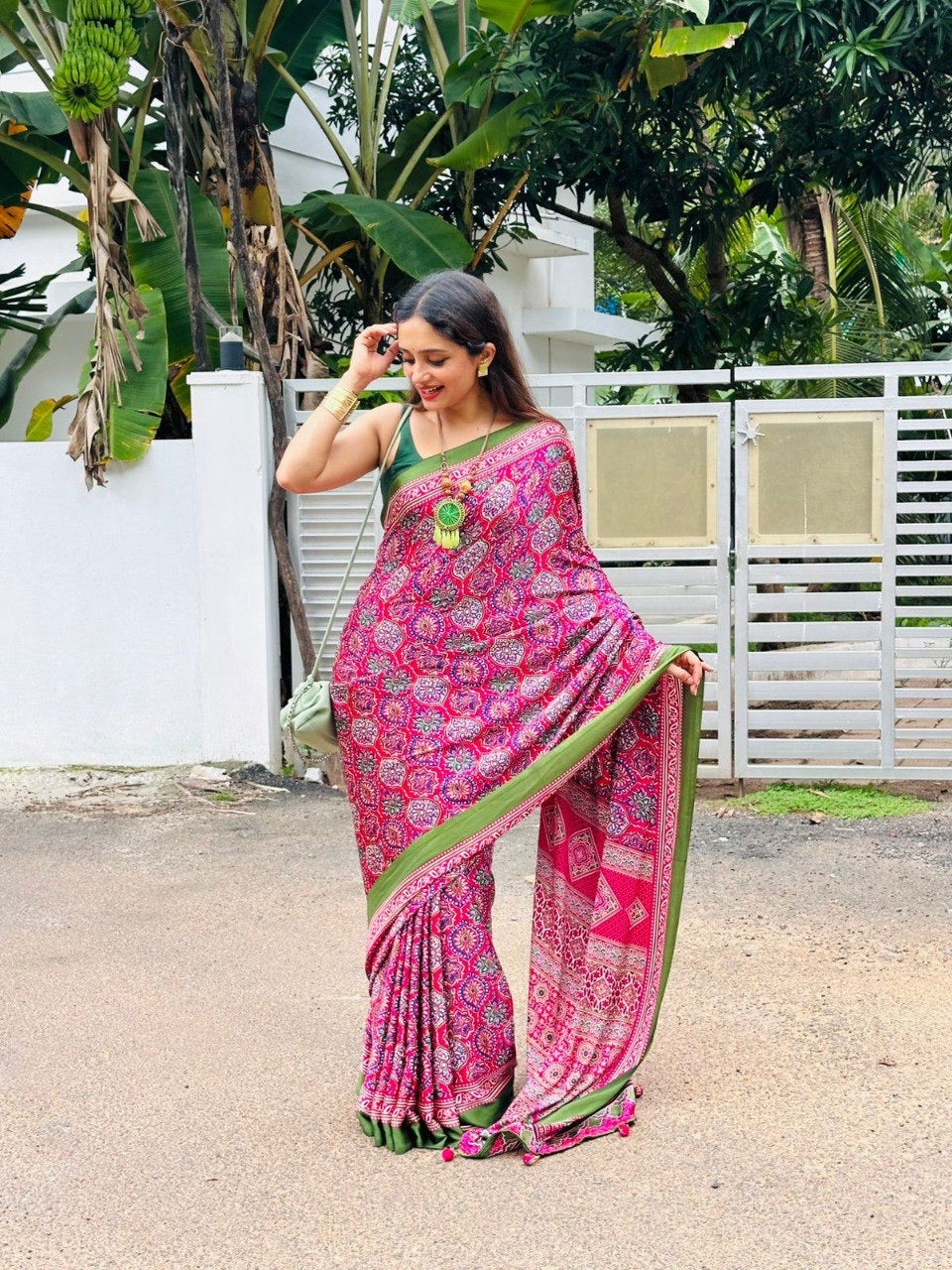Maroon Crape Silk Printed Ready To Wear Saree