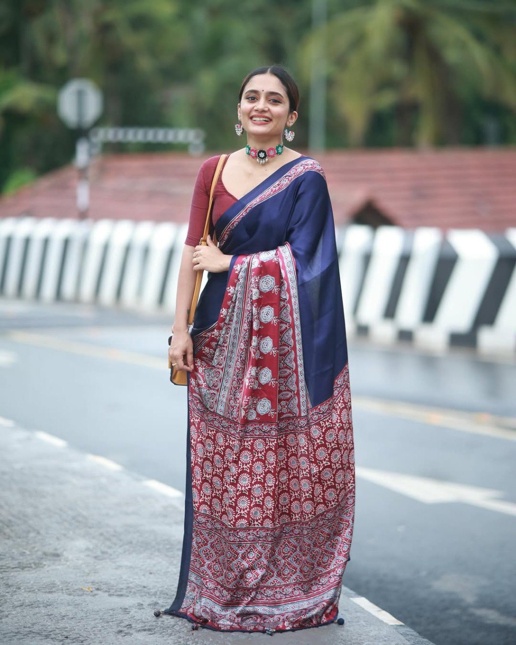 Blue Crape Silk Printed Ready To Wear Saree