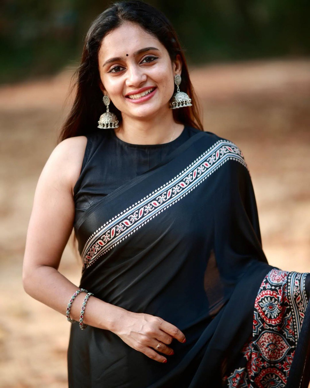 Black Crape Silk Printed Ready To Wear Saree