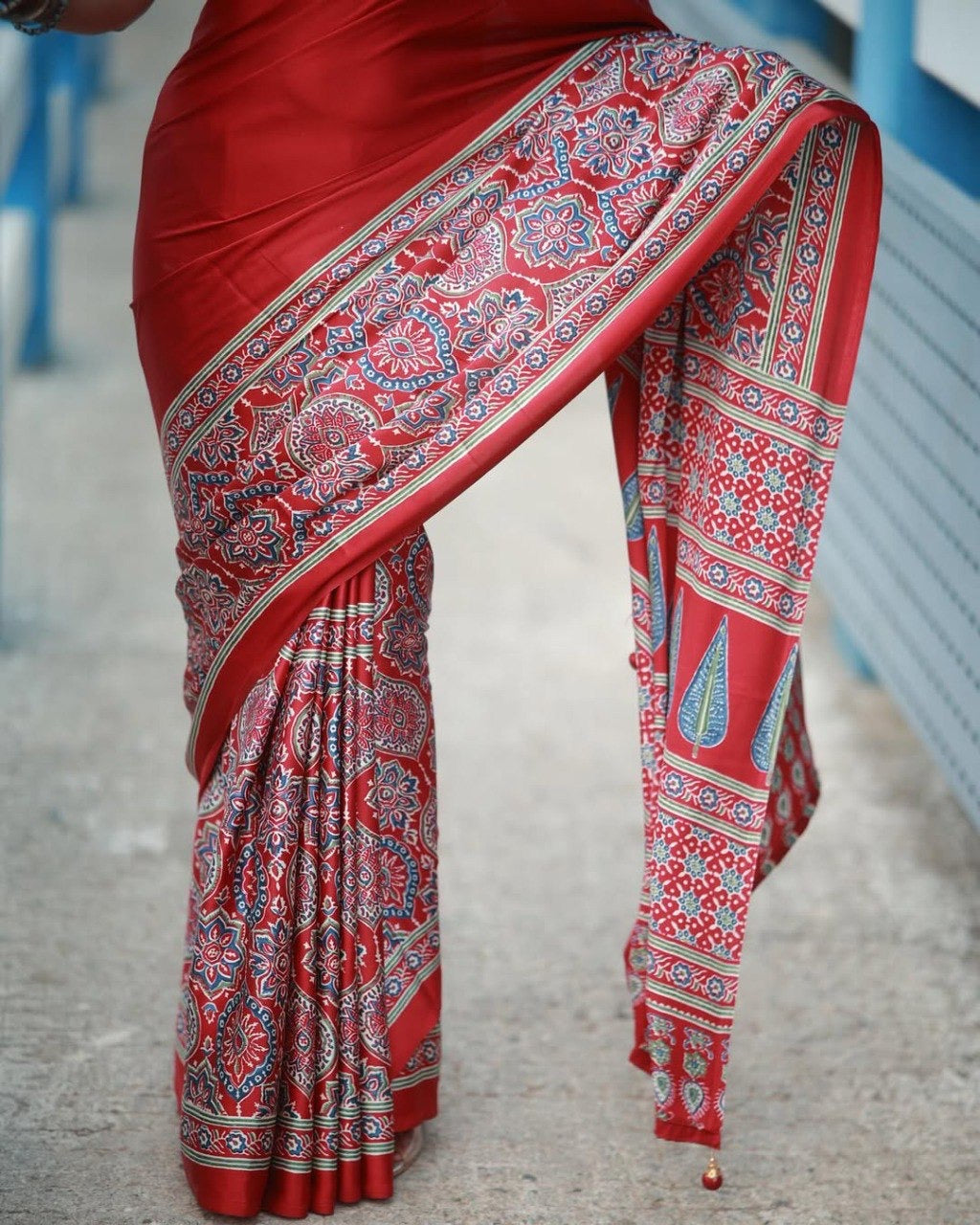 Red Crape Silk Printed Ready To Wear Saree