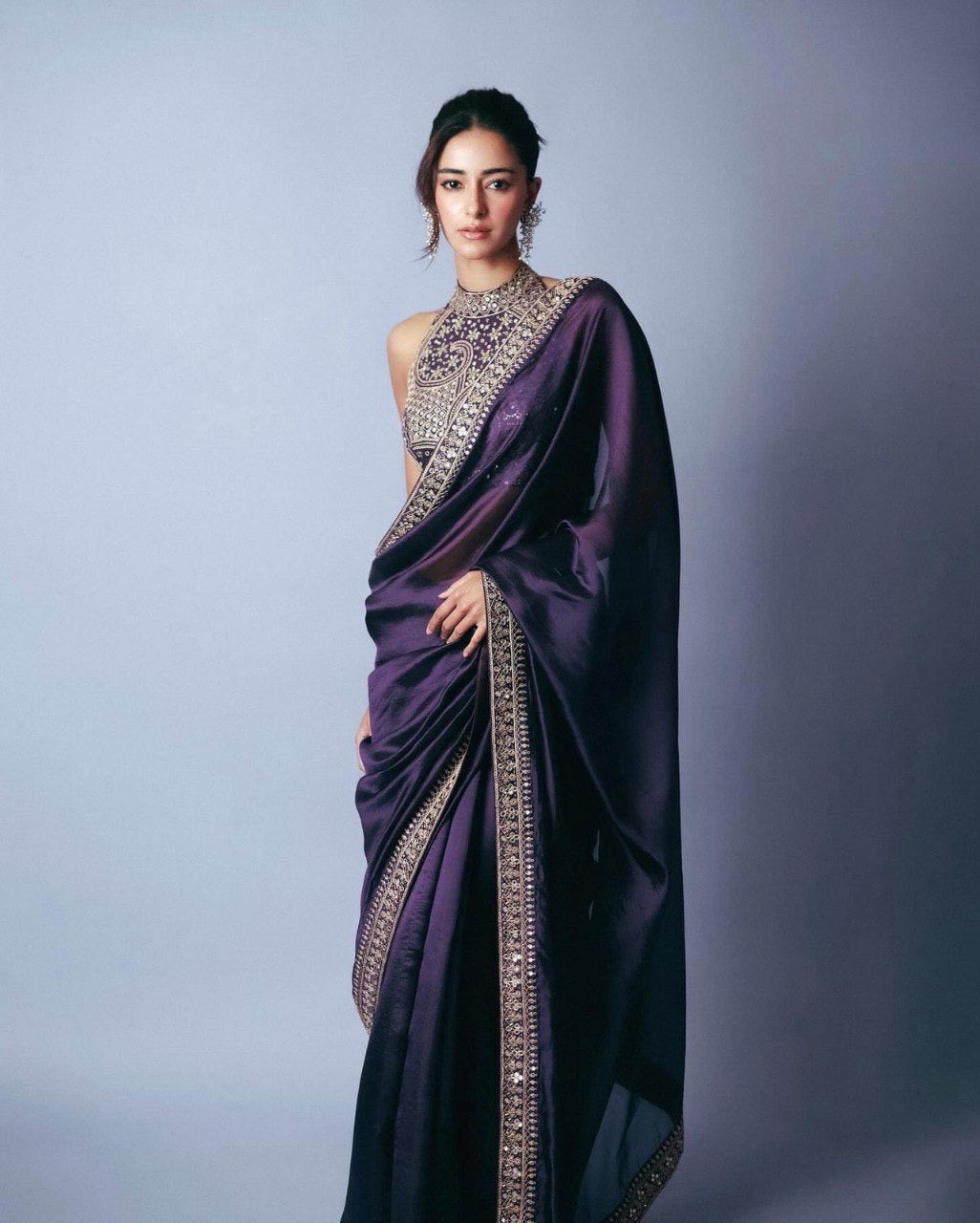 Purple Frendy Silk Ready To Wear Saree