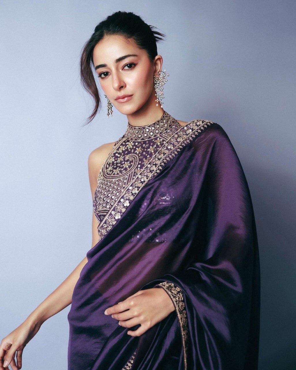 Purple Frendy Silk Ready To Wear Saree