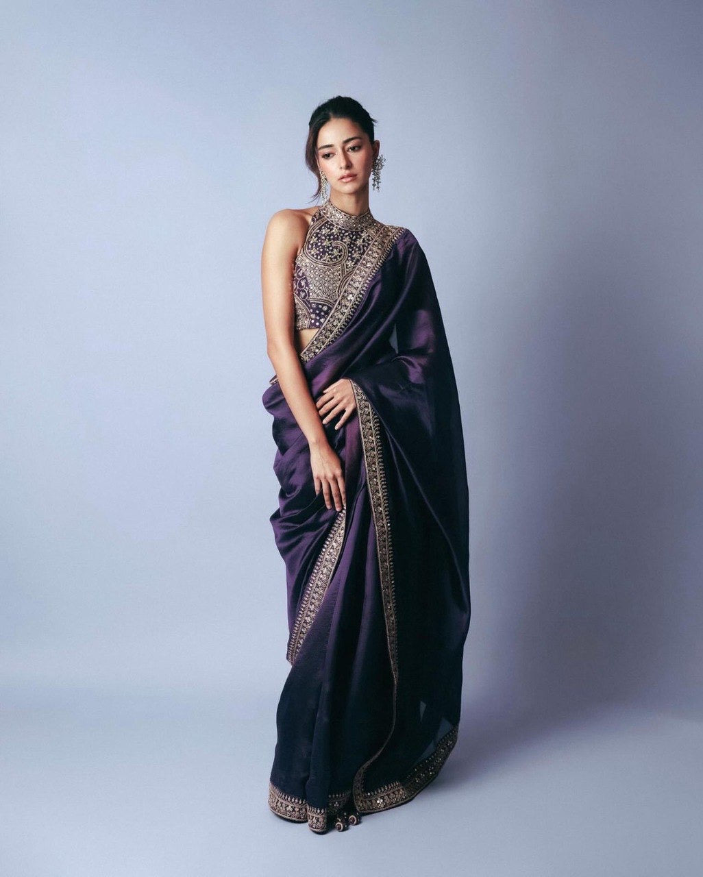 Purple Frendy Silk Ready To Wear Saree