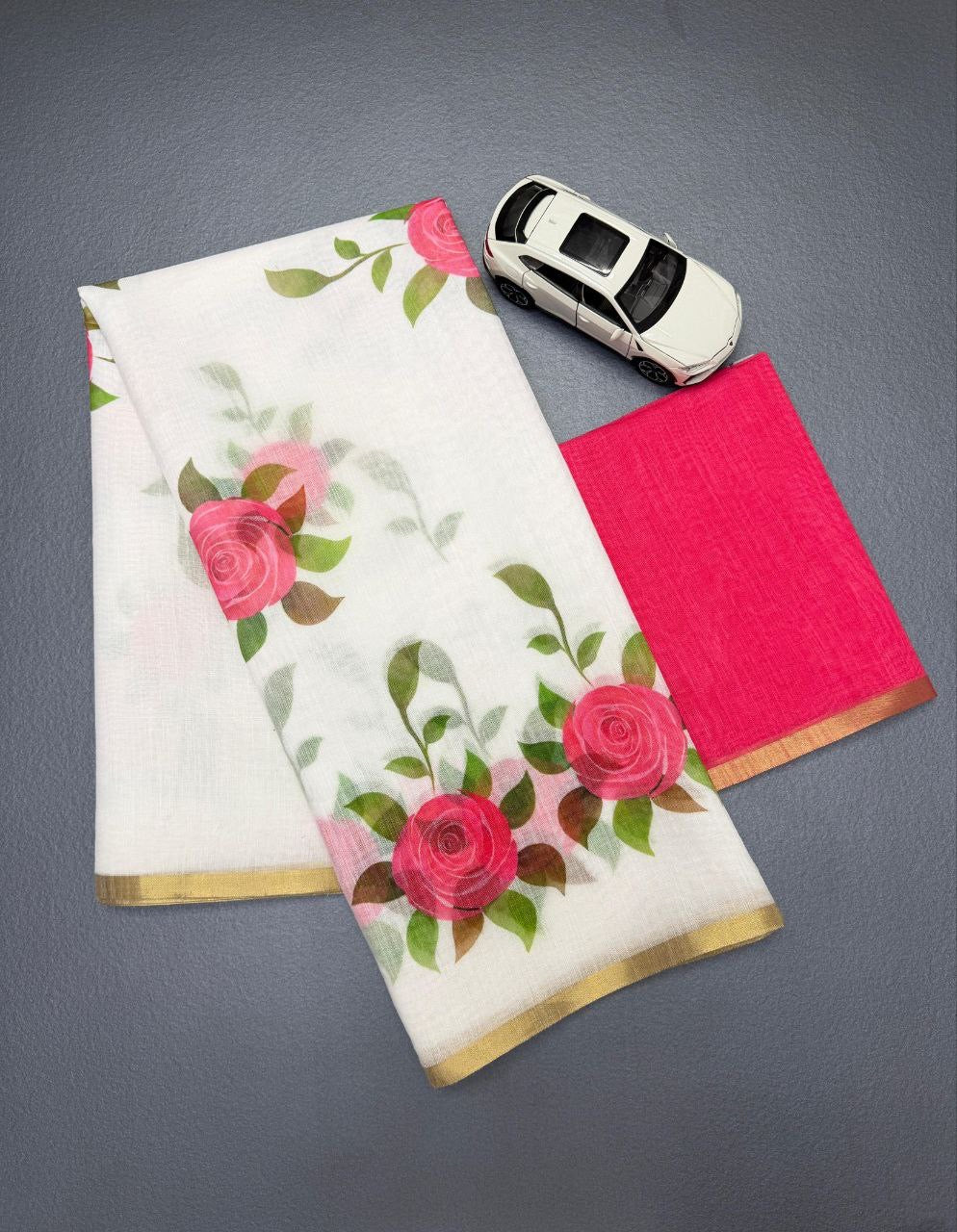White Soft Linen Digital Printed Saree