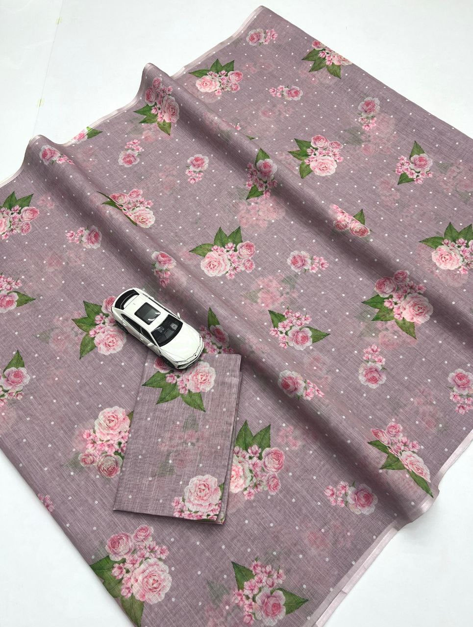 Soft Pink Plain Line Digital Printed Saree