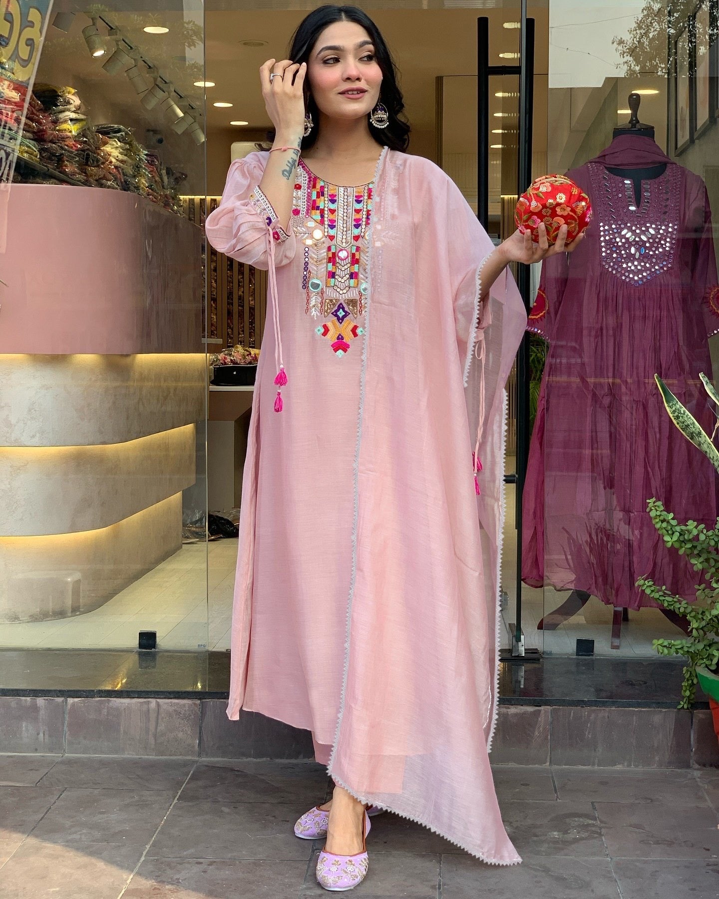 Bany Pink Tesla Embroidered Kurta Set 