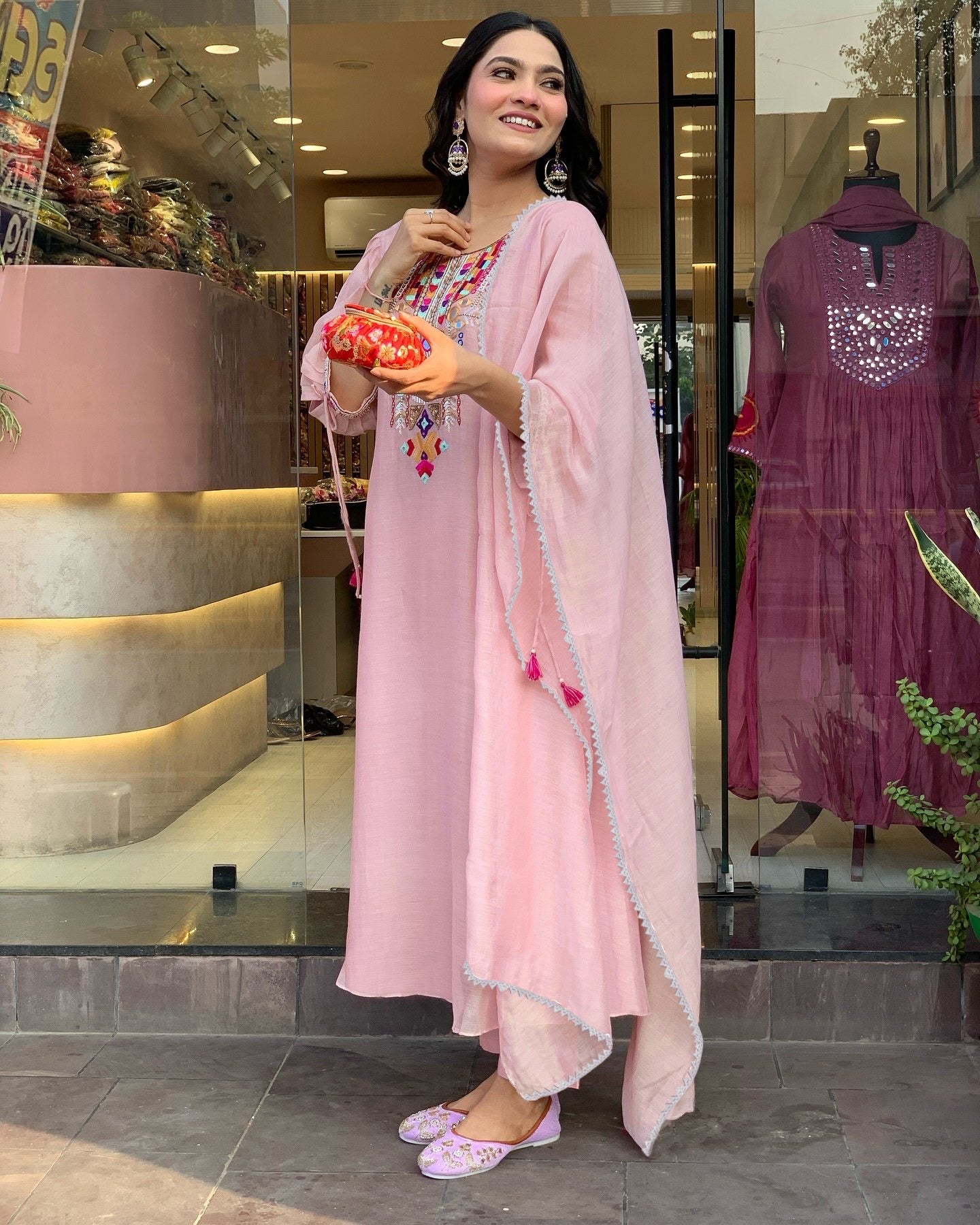 Bany Pink Tesla Embroidered Kurta Set 