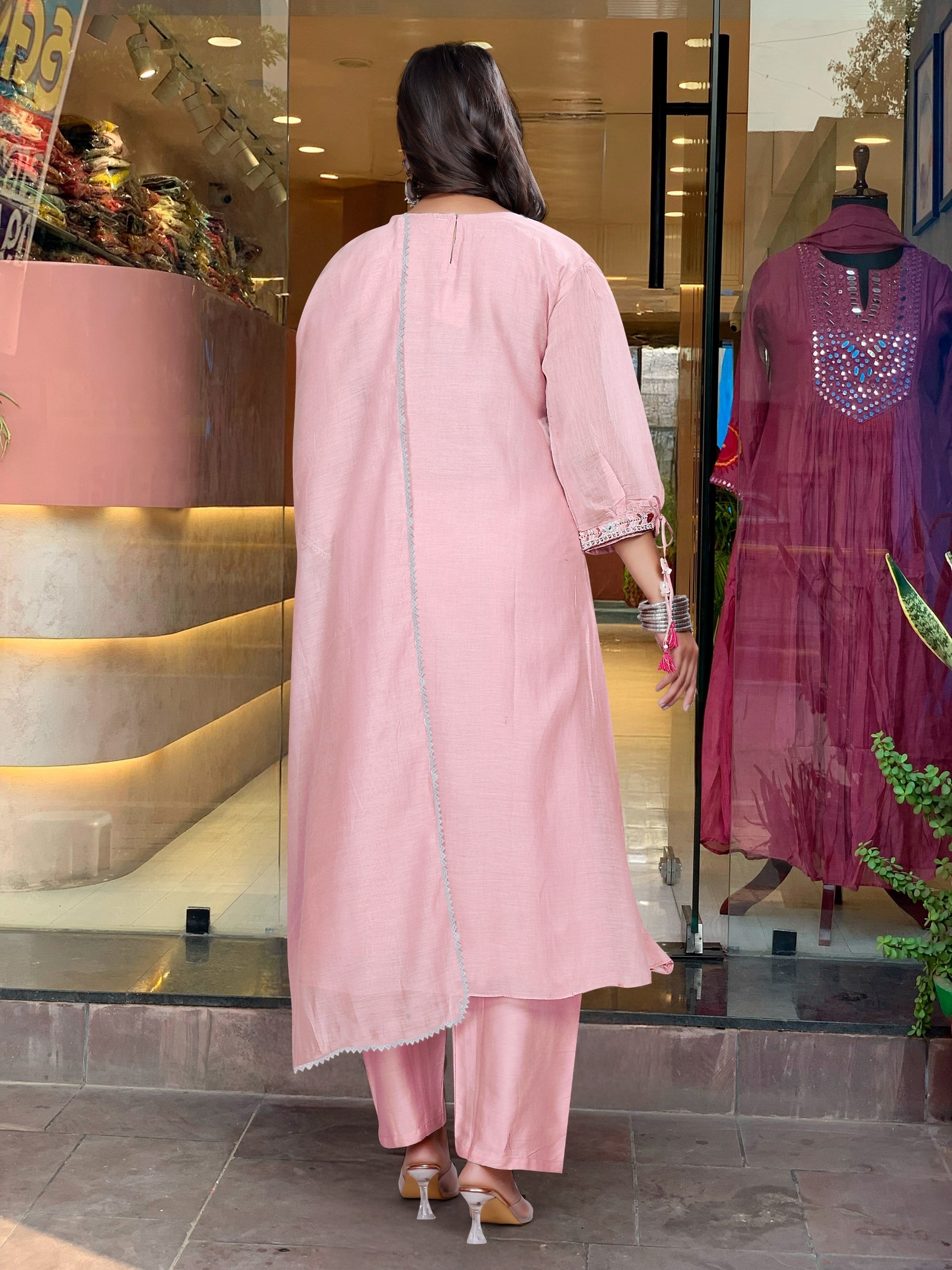 Bany Pink Tesla Embroidered Kurta Set 