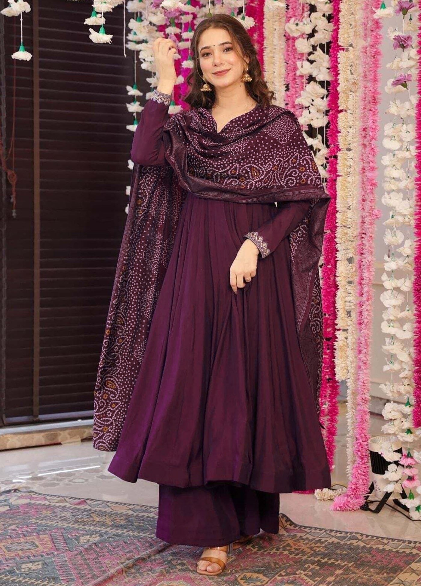 Purple Vichitra Embroidered Anarkali Set 