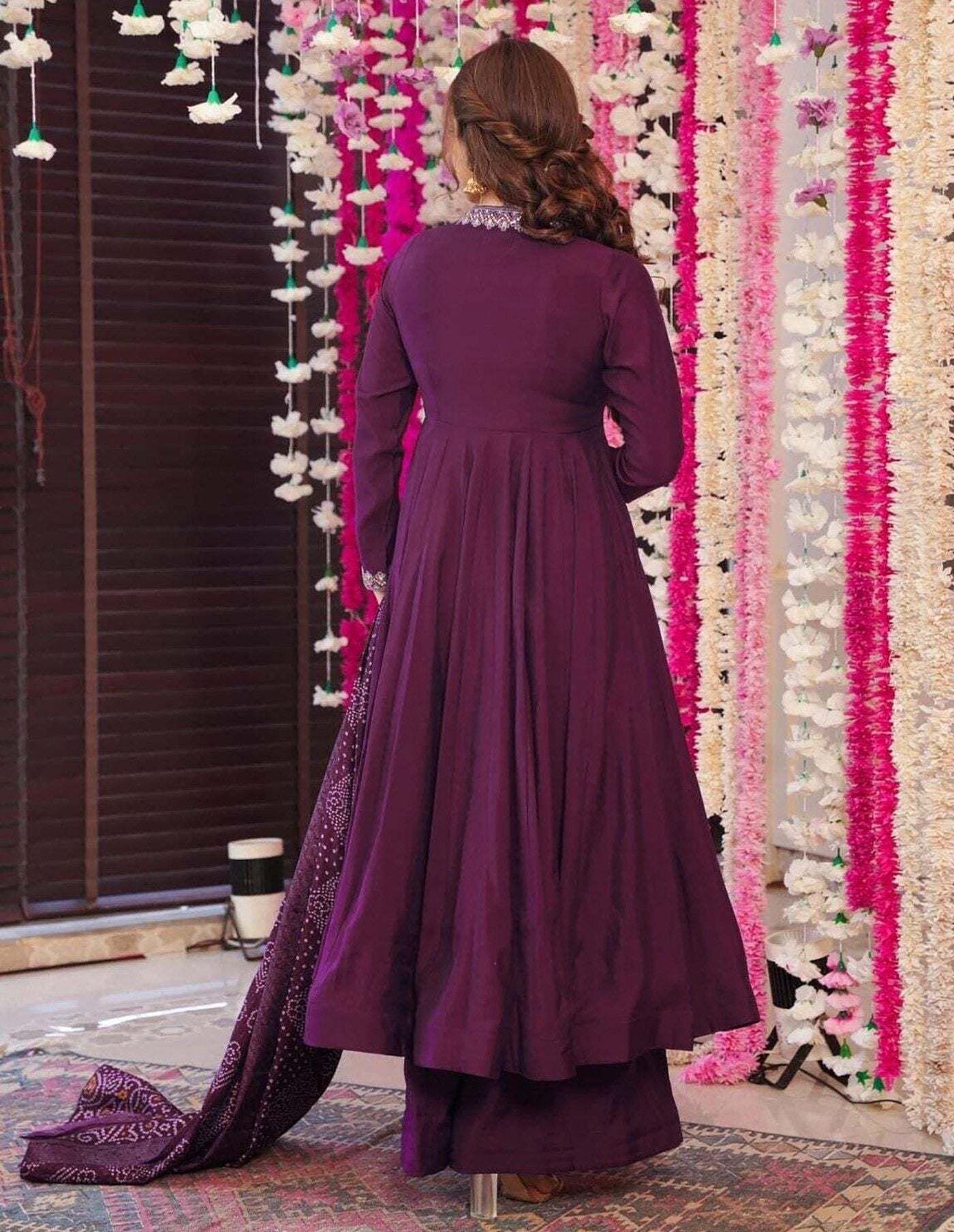 Purple Vichitra Embroidered Anarkali Set 