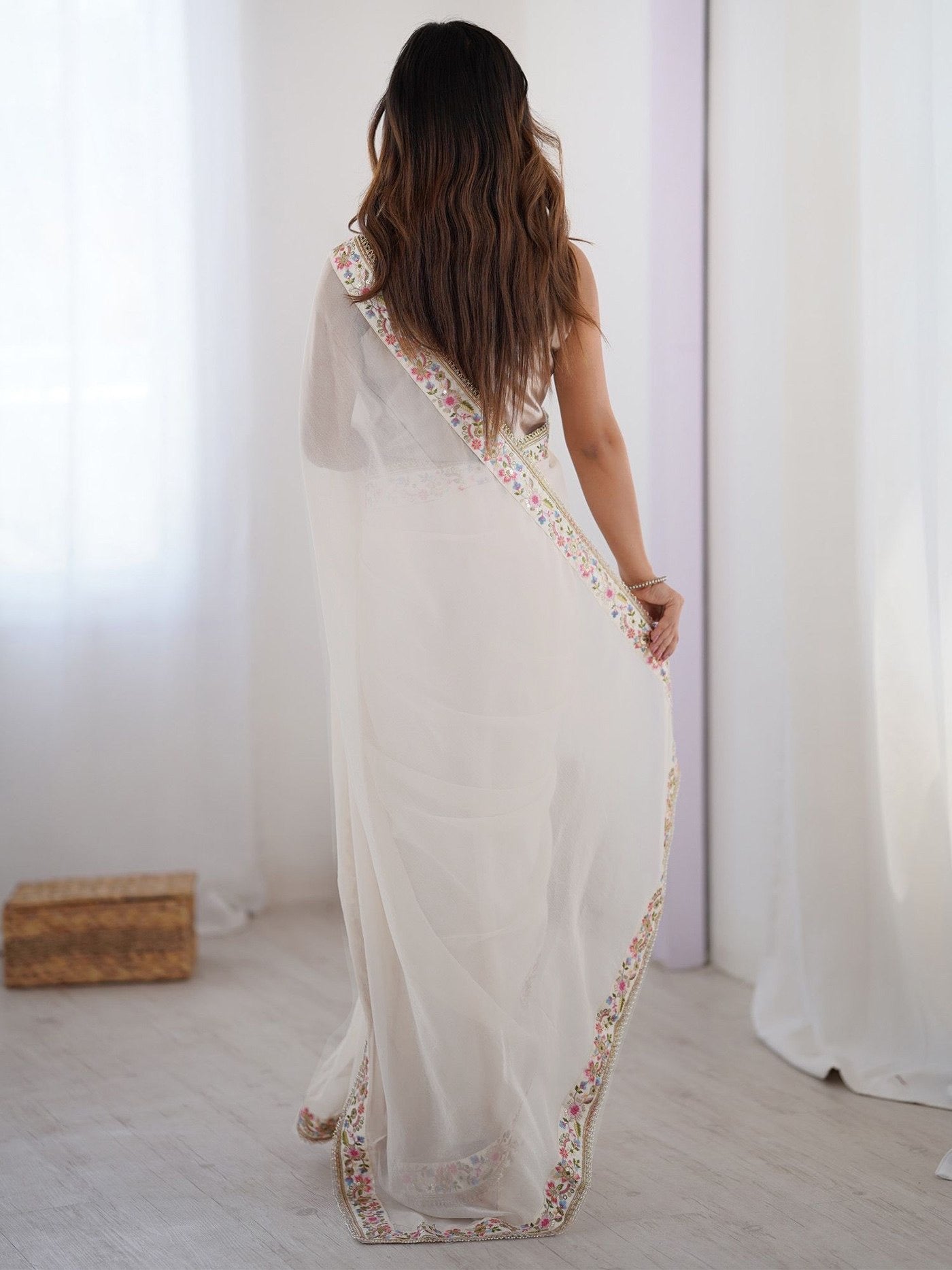 White Georgette Embroidery Party Wear Saree 
