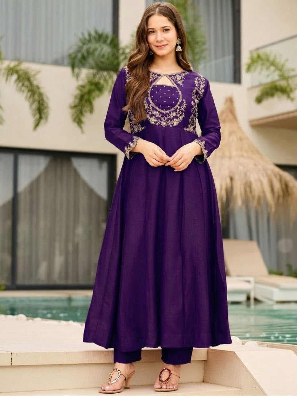 Purple Vichitra Embroidered Kurta Set 
