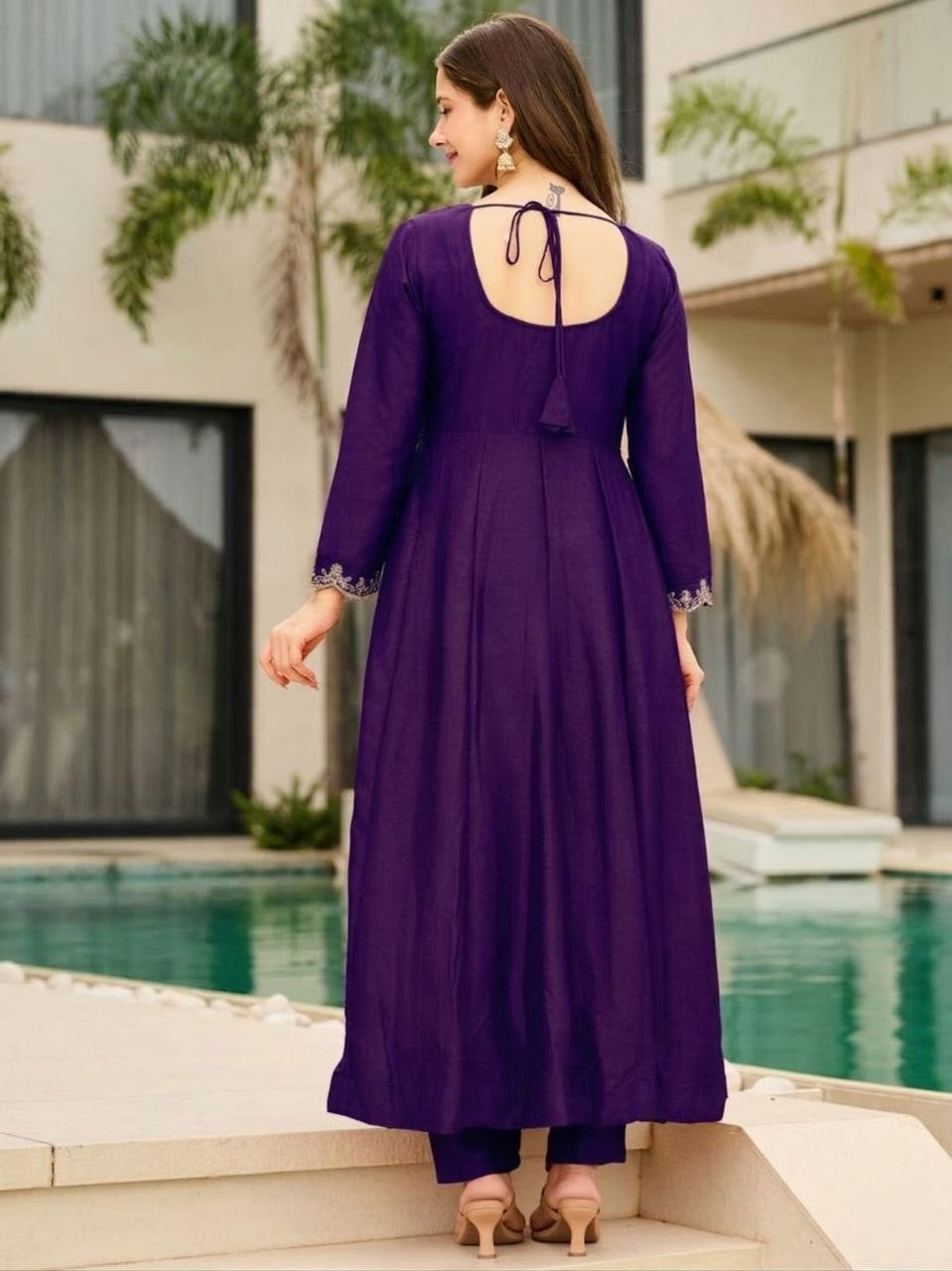 Purple Vichitra Embroidered Kurta Set 