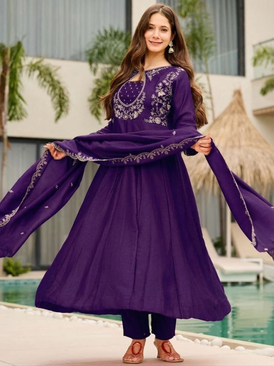 Purple Vichitra Embroidered Kurta Set 